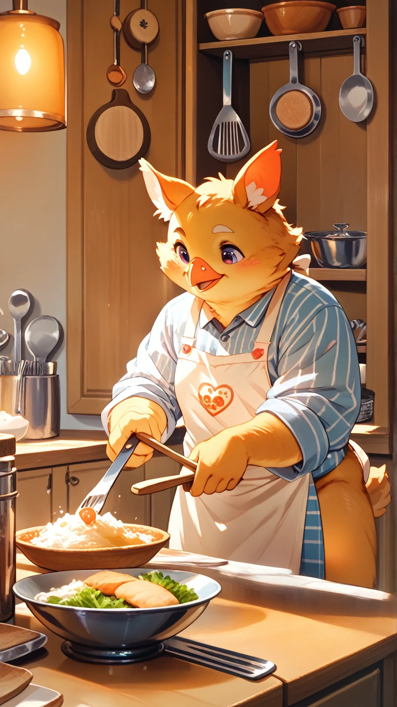 (masterpiece), best quality, perfect face, 2 topless furry shota fox boys, blushed, topless, apron, serving, navel, lined up, café, innocent boy, ribbons, bow tie, restaurant, tugging own apron, furry boys café, fat, ass