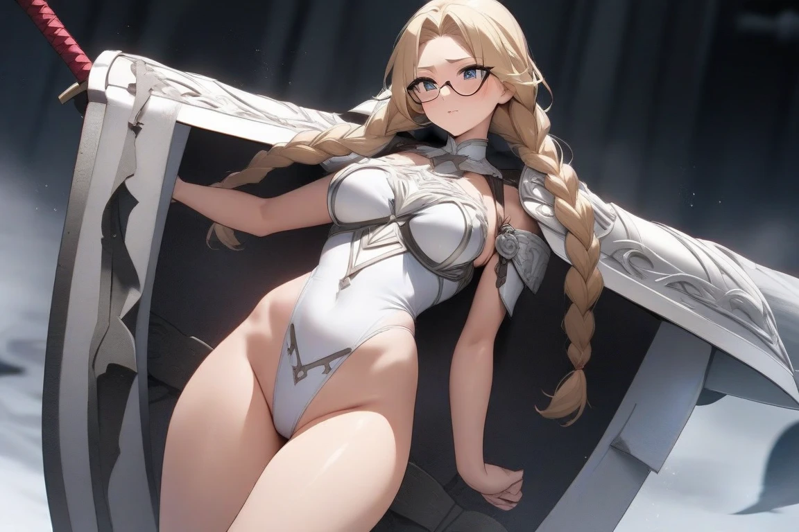 sensual, long blonde hair, thick thighs, 8K, 4K, highest quality, High resolution:1.2), cute anime face, noise reduction, shining blue eyes, gentle smile, Gentle eyes、wearing a headband, White bodysuit、toned abdominal muscles, muscular arms, muscular legs, (((exposed nipples))). , young face, anime chic eyes,  Lock,,O-ring,elbow bag,collar,cuffs ,thigh strap,thigh boots, Harness、全身Harness、garter belt、(((Rear view、emphasize the buttocks、T-back that digs into your butt)))、(((big breasts、Breasts that are about to burst)))