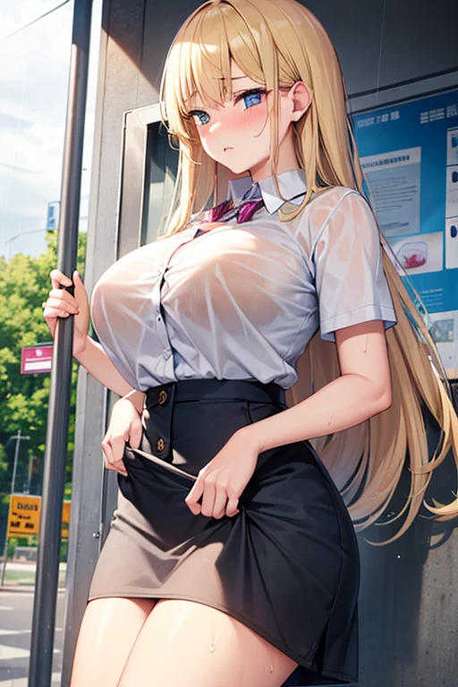 Your influencer character(sexy milf boobs) with long, blond hair, asian face cutting, travelling on a metro rail. She is dressed in a casual mannar dress with glasses and has a joyful expression on her face. colourful and bright colouring.