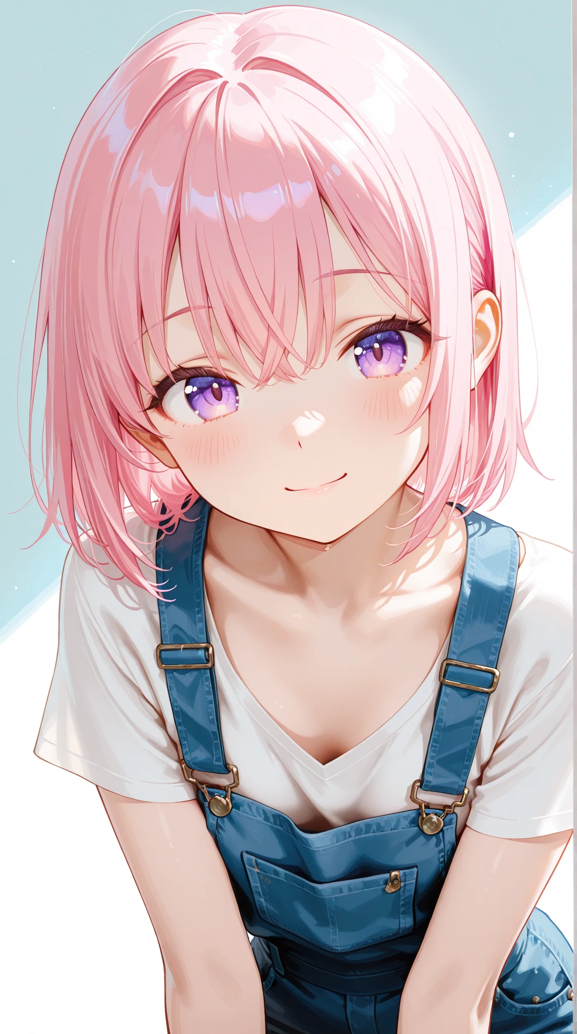 (masterpiece, 2D moe anime:1.3), (best quality:1.2), (very aesthetic:1.2), (absurdres:1.2), (detailed background),newest, solo, (face focus from above: 1.3), (8K, Raw Photography, Top Image Quality: 1.4), gravure, 10yo Japan petit little 1girl:1.3, looking up, small Breast:1.2, Super Detail Face, Eye of Detail, Double Eyelid, Bring Your chest Together, Sharp Focus:1.2, Pretty:1.4, Light pink medium Hair, Top-Quality, Super A High Resolution, Highly Detailed and professional lighting smile, loose and light white camisole, high beams, cute childish body, natural facial expression, short hair, fatal position