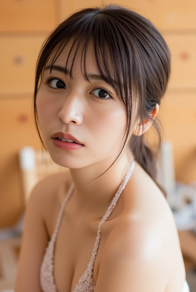 Highest quality, Face Focus, Soft Light, Ultra-high resolution, (Realistic:1.4), RAW Photos,
1 Japan, alone, cute, (pupil, Light in your eyes), Beautiful face in every detail, (Small box),(High resolution detail of human skin texture),
(Long Hair),
indoor,
Swimwear