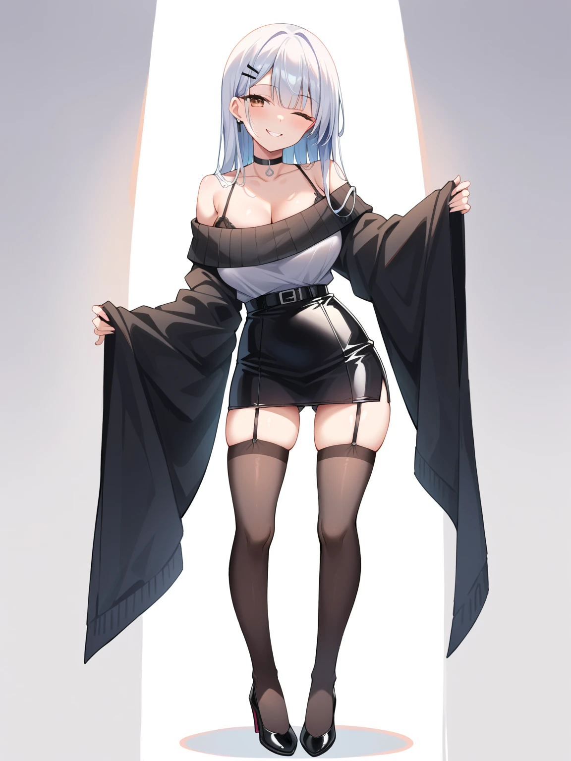 Leakage out of the collarbone，Neck leakage，boobgasm，Stand up，standing straight，Blank background，fishnet stockings，evening formal robes