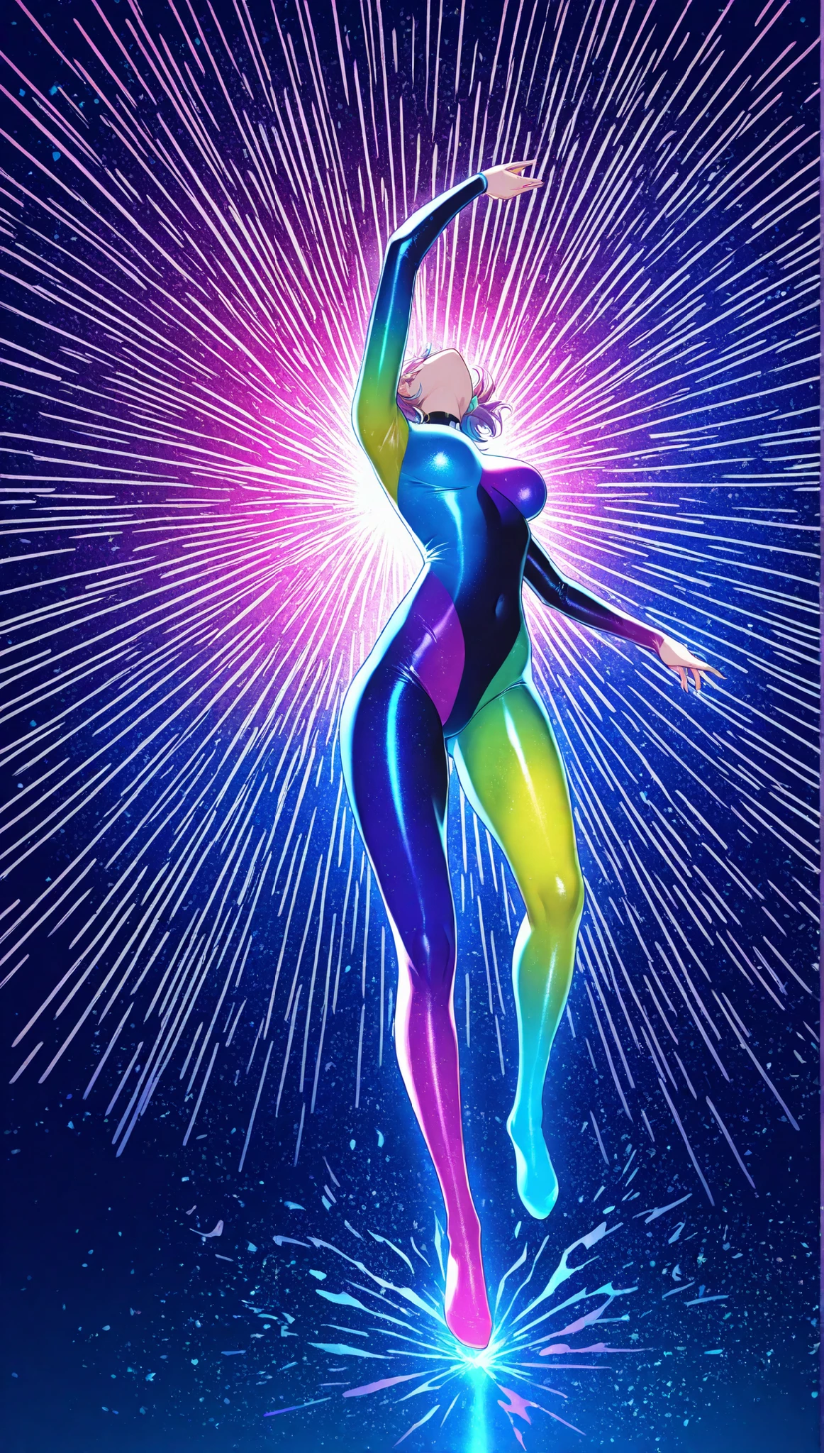 adult women, full body, erotic, dynamic pose, (masterpiece, best quality), colorful bodystocking, vivid colors, HDR, volumetric Lighting, dynamic image,