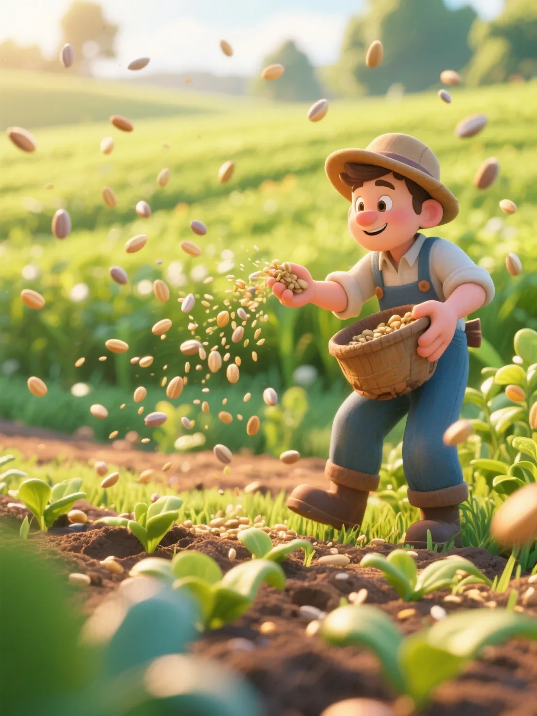miniature, tilt offset photography, huge golden wheat ears, Farmer working on wheat ears, Bubble Mart blind box,Pixar Trends,clay material,3D art,c4d,octane rendering, Ray tracing,Oak, mixer, best quality,8k,pastel colors,Cinematic edge lighting, soft light anime,Delicate gloss. --with 3:4