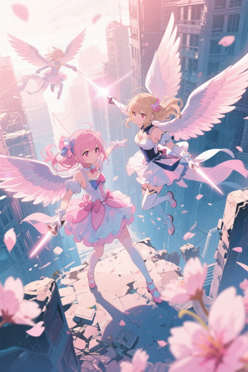 Small but cute male demon and female angels separated. Flying . Small like cats sized.