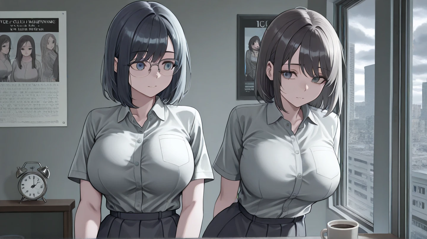 (((Ultra absurdres))), (collage:1.5), (various office sex scenes), (Looks like it was taken with a camera), (various angle), (ultra-quality), (in 8K), ultla highres, Hyper Detailed, High contrast, Ultrafine Strike, creative refinement, Realistic, extremely detailed CG unified 8k wallpaper, Highly detailed, High-definition raw color photos, professional photograpy, Realistic portrait, Cinematic Light, Beautiful detailed, 20 years old woman, bob cut ,ponytail, blue eyes, (diagonal bangs), (realistic skin:1.3), (Best Quality:1.4), Super Detail, High quality, master piece, lifelike, (sharp focus), Perfect face, Silly, (Wearing a business suit), (office worker), (secretary), Delicate Beautiful Hair and Eyes and Face, Delicate eyes, radiant eyes, Lifelike, Hyper-detailing, (colossal tits:1.6), (Big breasts:1.6), (Beautiful breasts:1.5), ((sexy hip)), Beautiful cute woman, (Bukkake:1.5), (no panties:1.5), (NSFW), (cum in pussy), (pussy), (natural pussy), camel-toe details, (arms behind back:1.3), arms are down, (Cum is Dripping from the crotch), (Cum is Overflowing from the crotch), ((Sexy legs)), thighs, (president's room), (((Seducing the viewer))), (Office lady's sexy self producing), (Changing clothes), wet clothes, (back shot), (back view), slim body