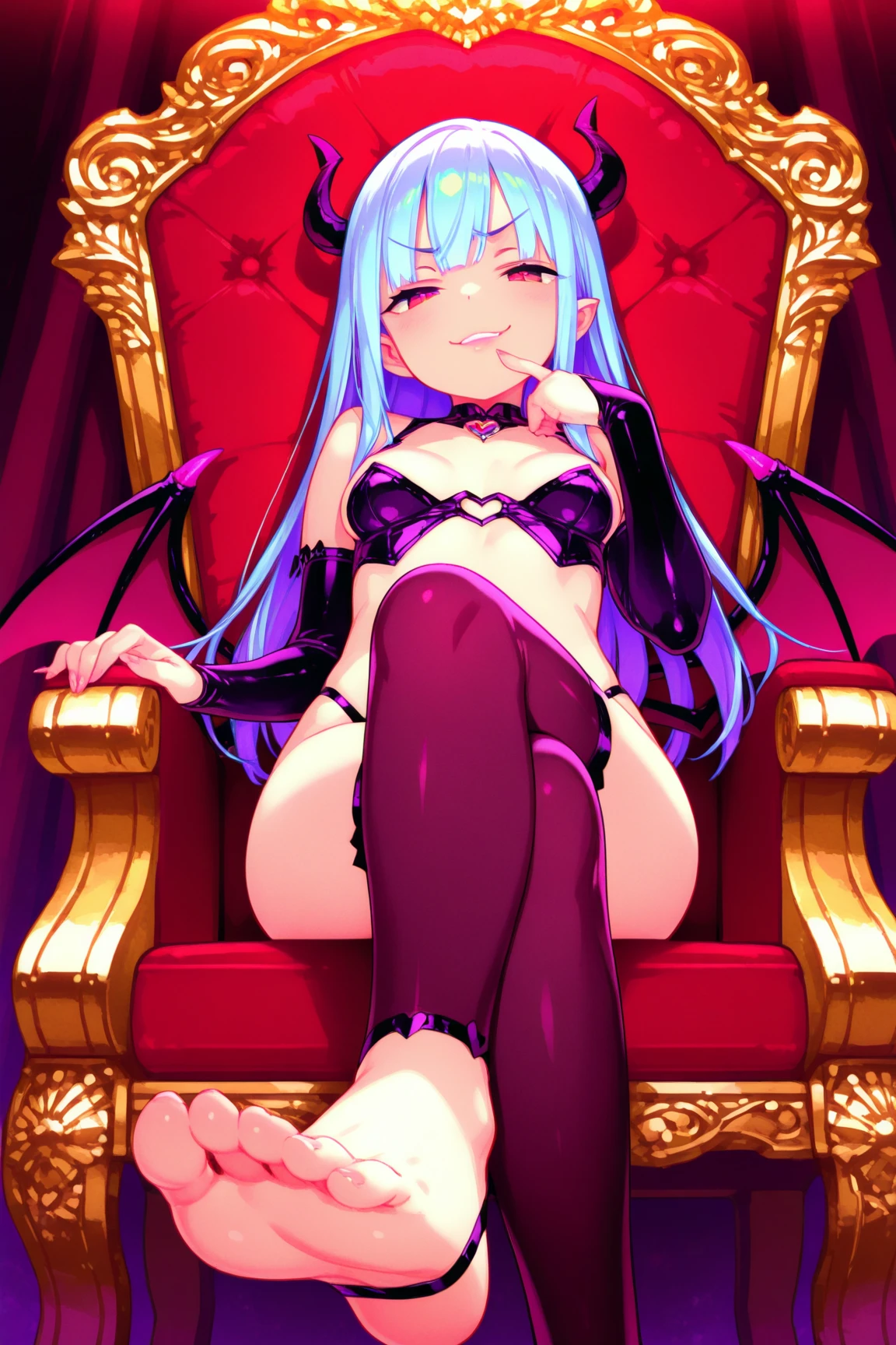 Complete body Vampirewings Peeled purple simple style color Demon girl hay horns anime 2d (hair middle white middle purple) small eyes Boku no hero posecompleta tail  Boku no hero style, adult appearance, young older, , succubus, demon wings, HD, 4k (hands) (good hands) (good face) (good anatomy) (full body) (good proportion) (five fingers) (shoes) 