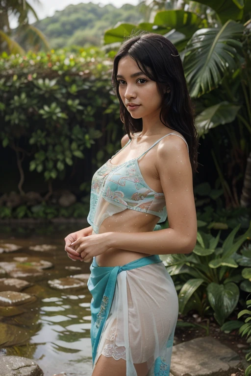 See through saree, in panty and dripping water , see through