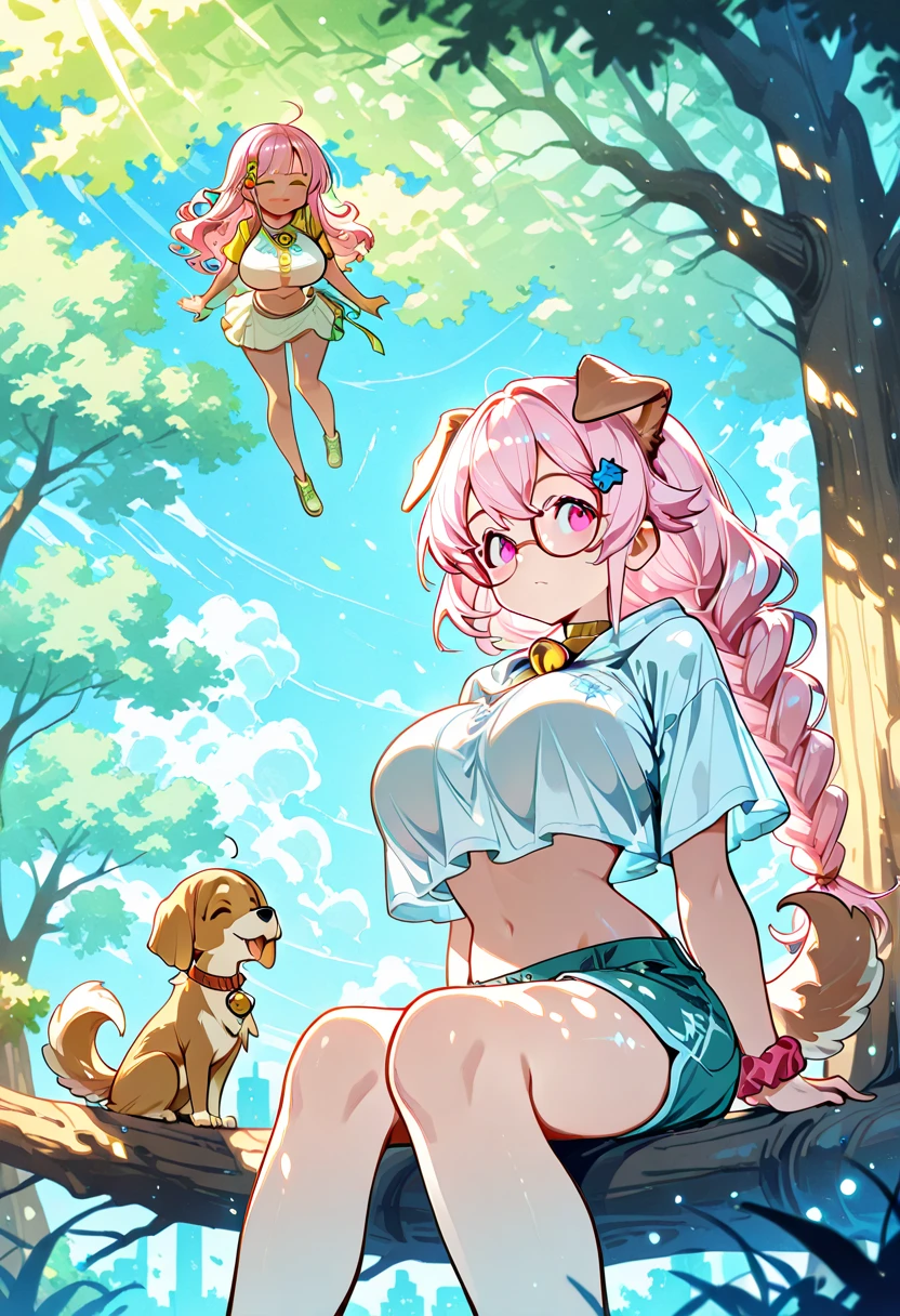 beautiful illustration, best quality, cute girl , animal hood, dynamic angle, sky, jumping show panties pink 
