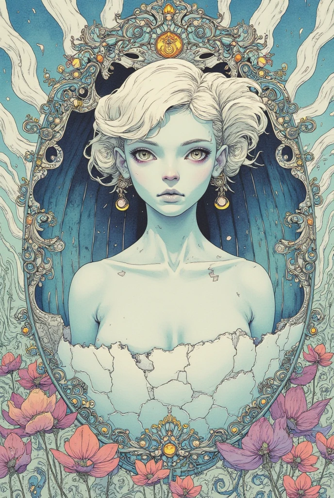 nude 1960’s jugendstil psychedelic marblng pattern fantasy artwork by Gray Morrow and darren grealish (mushrooms, botanics)