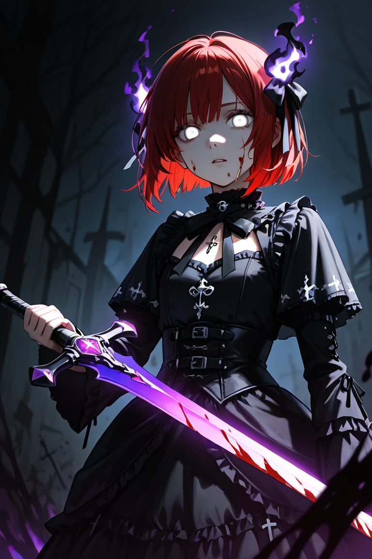 Cute girl, battle scene, pretty eyes, cool expression,semi-nude, short hair, full body shot, portrait quality, 8K resolution, rich details, small round face, maid outfit, hand cupped face, rose hair accessory, fair skin, mood lighting, wearing battle armor, aperture f/1.2