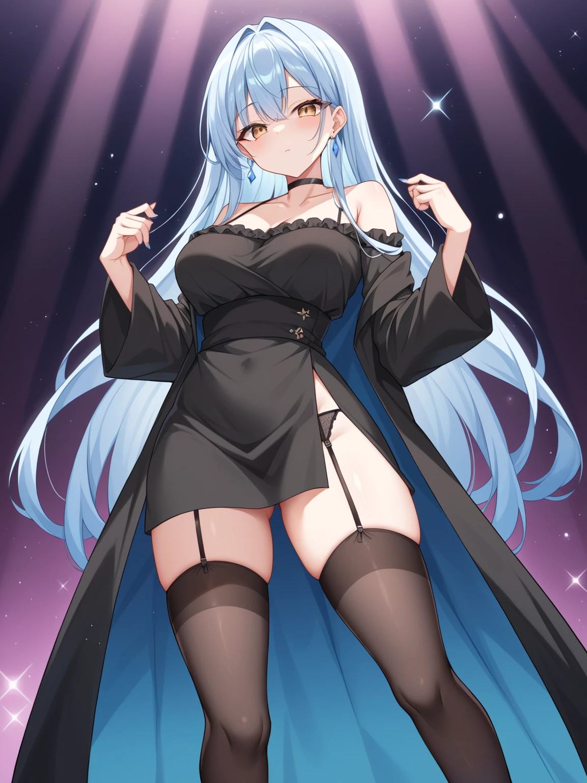 Top Quality, Masterpiece, High Resolution, 8k, Hoodie and Anime Style Girl, One Girl, Detailed Line Art, Bright White and Bright Amber Style, Digital Enhancement, Close Up, Anime Core, Flowing Fabric、((((白髪))))、(((金色の瞳)))、(((((playboy bunny)))))、eating, cross-laced footwear, black background Clothes,
