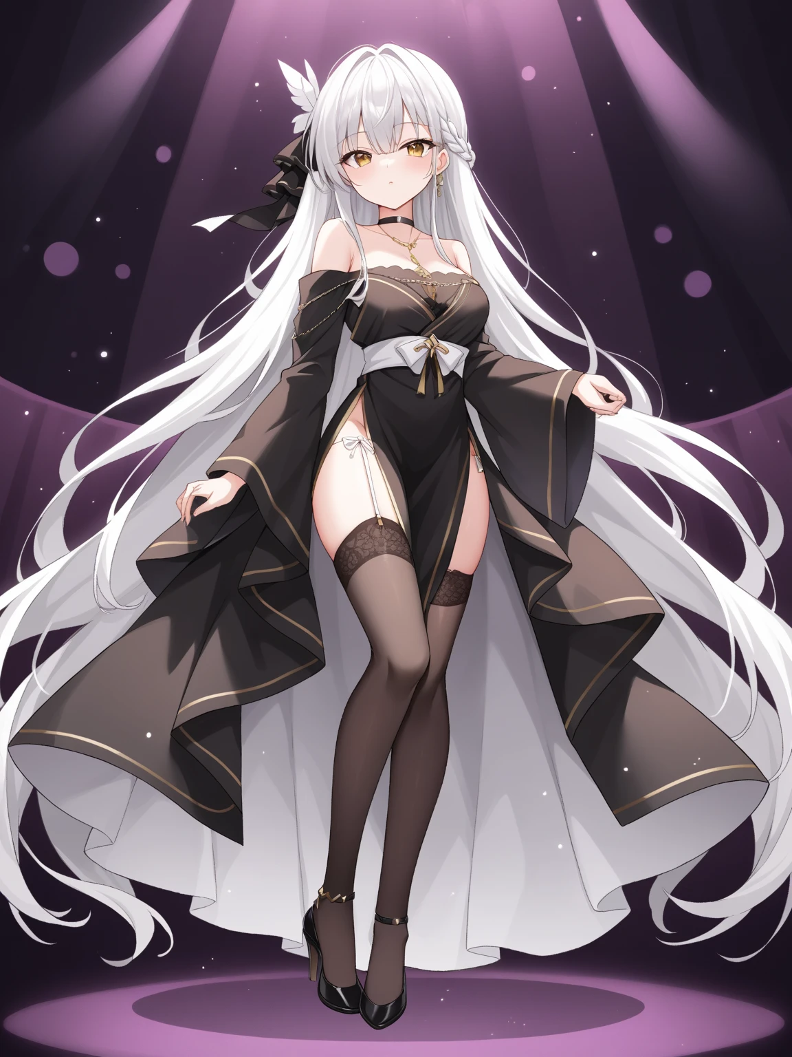 super fine illustrations,1 boy,A little boy 150 cm tall,silver hair,red eyes,fair skin,Heart to eye,Ponytail hairstyle,Wear black lace transparent lingerie,Sexy,gay,pleasant sensation,vehement,(Femininity),Only wear triangles,There is a milky white liquid on the body,Huge,There are pronounced male genitalia,Slobber,Soaked all over,Precise legs,(Urination:1.4),(pee stain, pee stream, wetting, pee puddle),animation,full body portrait,