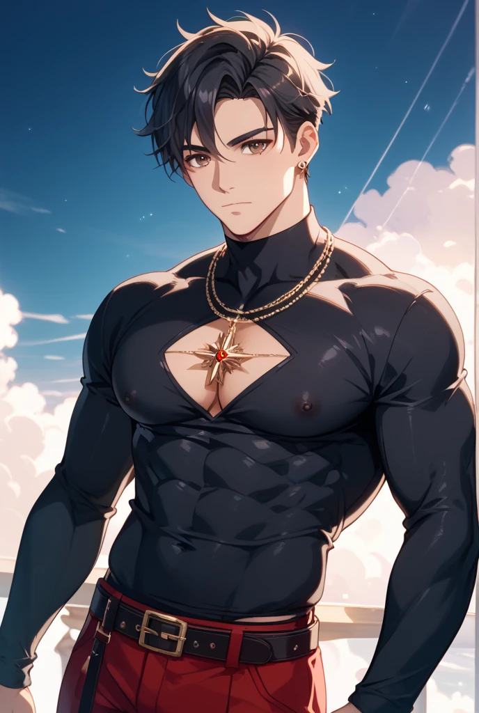 ((masutepiece)), ((Best Quality)), ((Brown skin)), ((Dark blue eyes)), ((Dark blue hair)), Handsome man , (((Very short hair、no bangor head)), masculine、tall、A sexy、 man、Sanpaku eyes、Suits、ハンサム man、Shigeru Koura、Firmly、well-muscled、broad shoulders、fearless smile、Allback、a ferocious gaze