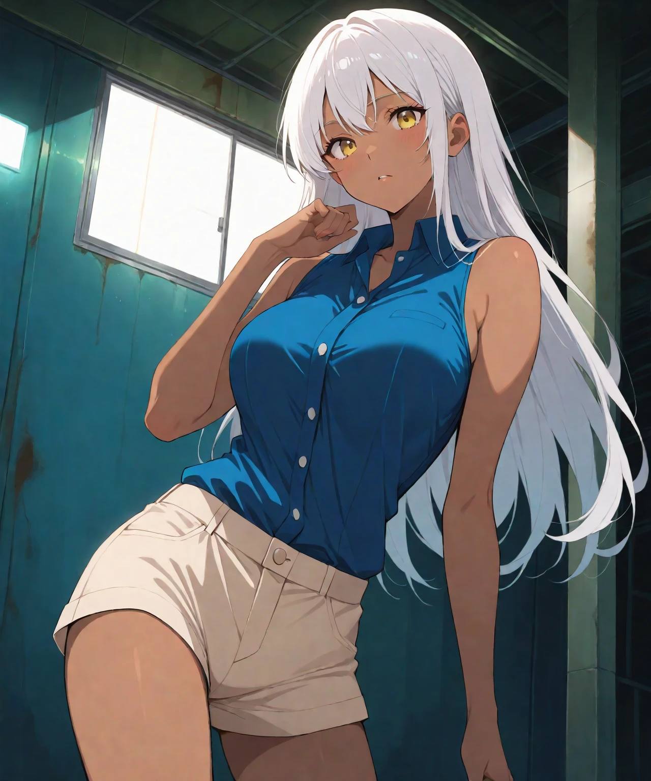 (Highest quality, High resolution, Very detailed), 1 female, Silver Hair, Long Hair, Reddish brown eyes, suit skirt, Nude, pussy, vaginale, ((pussy juice)), secretary, 24th generation, Beautiful woman, mature, quiet, Calm, Large Breasts, A small smile, office,