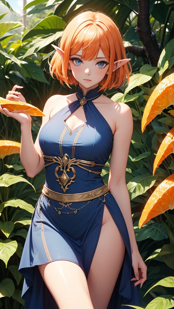 (best quality,4k,8k,highres,masterpiece:1.2),ultra-detailed,(realistic,photorealistic,photo-realistic:1.37),Hoshizora Rin,yellow eyes, orange hair, solo,strapless leotard,big breasts,beautiful detailed eyes, arms behind back,extremely detailed eyes and face,longeyelashes,pink blush,looking at viewer,body proportions,cute expression,standing pose,sexy smile,soft colors,feminine,charming,wisteria flowers,cape,glowing light,flower petals, breezy environment,Lovely,HDR,UHD,vivid colors