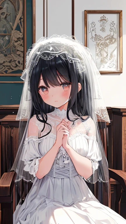 (nsfw),(super fine illustration,8K CG wallpaper,best quality,extremely detailed,ultra high res,best aesthetic),(cowboy shot,from front),1girl ,idolmaster, ((yukimi sajou)), (12yo,beautiful girl),((((beautiful dark orange eyes)))),(((beautiful dark blue hair))), (((midium straight hair)))),(((Blunt bangs))),(wet skin),(sweat),(steam),((flat chests,very small breasts)),((mini)),(petit)),(gorgeous wedding dress:1.5),(wedding veil, white corset, white lace legwear, nipple, white wedding grove:1.3), ,(open clothes),(wet clothes),(first round),half-closed eyes, orgasm face, O-face, blush cheeks, arched back, (vaginal penis:1.2), (a Faceless male), ,(((carrying sex))),hetero, man in below, (intense Sex:1.7), (cum out:1.2),(red carpet),(((multiple boys, peeing on a girl,multiple penises, gangbang, holding penis))),((ecstasy torogao, saliva trail, nose blush,one eye closed,out tongue)),cleavage of the breast,happy,((smile:1.9),((cum on body:1.9)),((cum on face:1.9)),((cum on hair:1.9)),(Bukkake, cum in mouths:1.3),(vulgarity),((wedding chapel:1.5)), (indoor, church, many stained glass window),look at viewer,