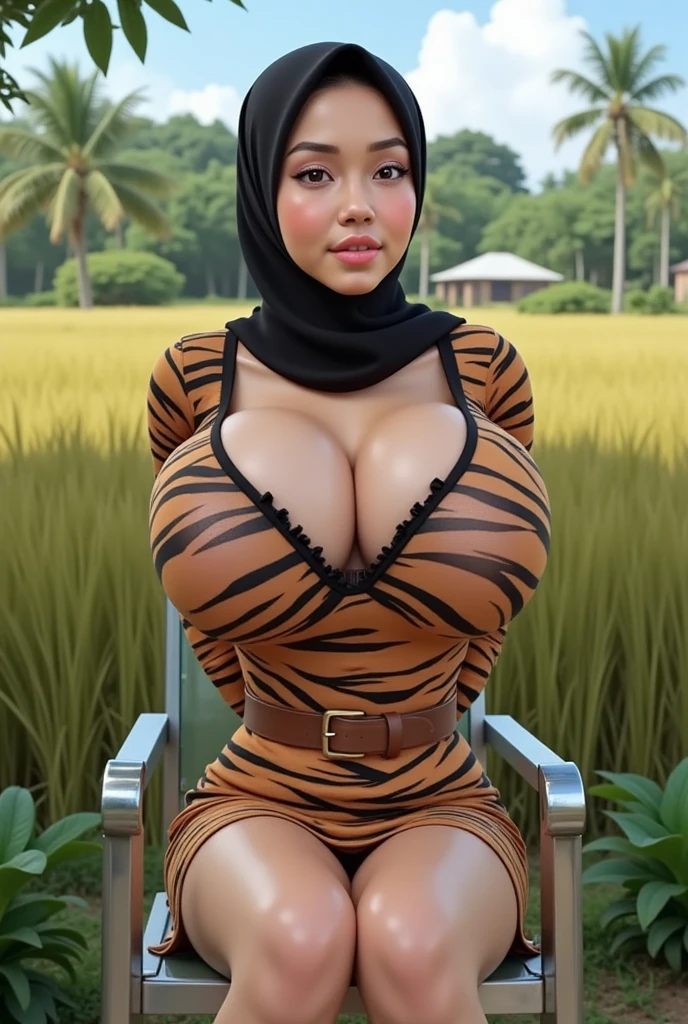 Jumbo (Singlet), Chubby adorable, 1 girl, (face to face), , baby face, angry face expression, half body portrait, (face details: 1), (eye details: 1), ((big breasts)). wearing transparent transparency soft long shirt, hijab, .. Cute posed. proportional body. Ultra High Res. realistic: 1.4, UHD, ((leopard pattern)), ((Bigger:2.3)), (((DARK BACKGROUND)))