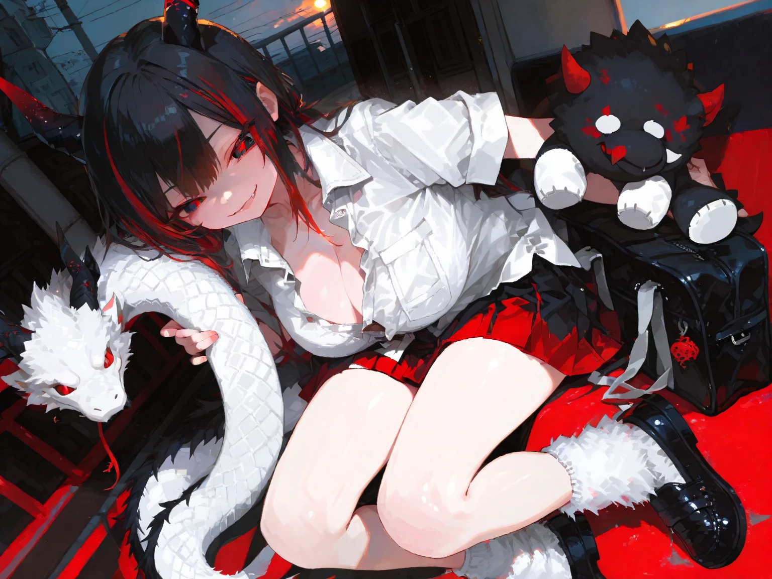 anime artwork, score_9, score_8_up, score_7_up, score_6_up, score_5_up, score_4_up,sparkle \(honkai: star rail\),1girl, twintails, black hair, medium breasts, red eyes, red eyeshadow, ,
, , , , she is 24 years old, , ,horny, , , , style_3, ,,, floox style, grey background,,black cat lingerie, ,, ,naughty_face , , cat tail, spread pussy with hand, no panties. evil smile,speech bubble, pussy juice, dark light