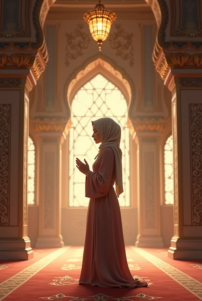 Muslim girl praying in mosque