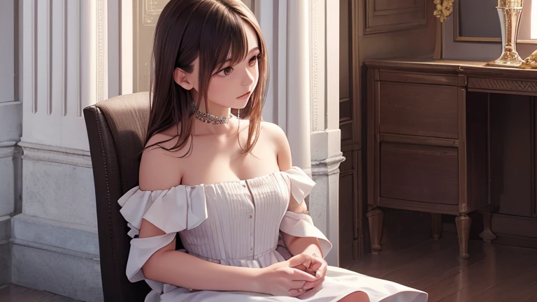 8K,Highest quality, masterpiece, Ultra-high resolution, (Realistic:1.4), RAW Photos, (Real skin texture:1.3), (Film Grain:1.3), (Selfie angle),One girl, One-Pun Hairstyle, Brown Hair, Sitting, Chair, boredom, Hand supporting chin, Beautiful and detailed eyes and face,masterpiece, Highest quality,close,Upper Body, Bunny Girl Suit