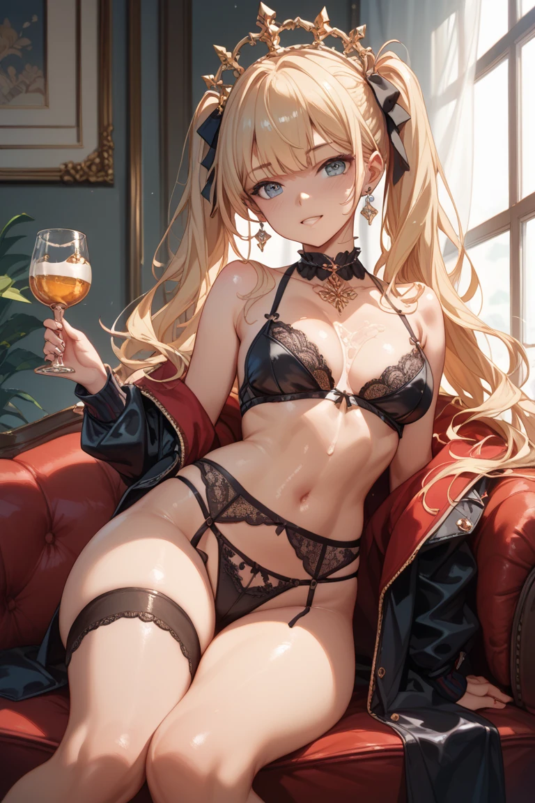 Inside the Baroque style library, 1 woman sitting at the table and reading books, in antique armchair, in front of her glass of wine, candlelight with candles in background, soft blurry front light, jewels, pendant made of glass, perfect face, rule of thirds, stunning green eyes, ponytail hair, highly detailed hair, proportionate physique, elegant antique environment, in the background columns and statues made of glass, in18th century Baroque style darkened room, antique furnitures, beautiful princess，perfect face, beautiful face, perfect female body，sexy  lace gossamer shawl，sexy  gossamer skirt，sexy  lace underwear，sexy lace thong, lace gloves，stockings，necklace， earrings，noble glasses，jewels，jewelry，head ornaments，hands ornaments，legs ornaments，high heels，large breasts，Plump breasts，Expose breasts，bare breasts，Narrow waist，Bare ass ，bare belly，bare navel，shiny skin, glow, reflections, soft light rays, neutral colors, insanely intricate details, amazing fine detail, photorealistic, hyperrealistic, lifelike texture , dynamic composition, contrast lighting, cinematic lighting, filmstill, sharp focus, wide angle, ((great depth of field)), raw photo, photon metering, dslr, 8k, ultra high res, hyper detailed, Award - winning photograph, Masterpiece , photography with Hasselblad, f5.6 lens 500mm, Kodak Portra 400 4x5