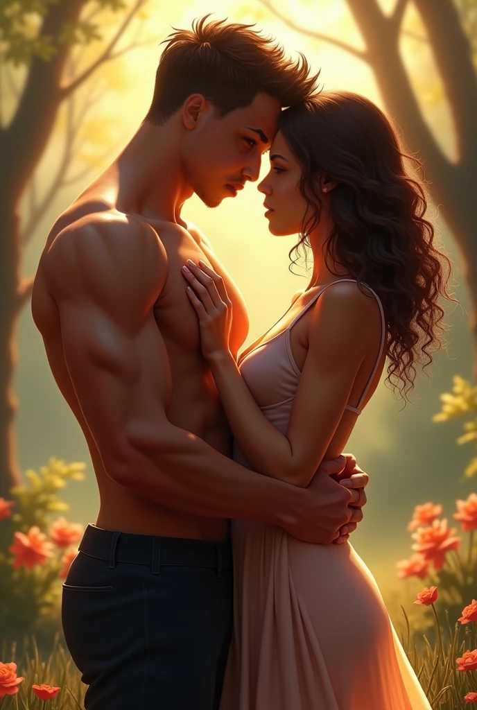 Two young people, a man and a woman, the man being taller and with curly hair 