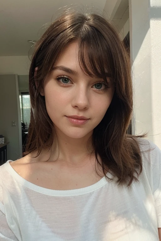 photo tres realiste femme 25 ans brune tres jolies avec des yeux bleu