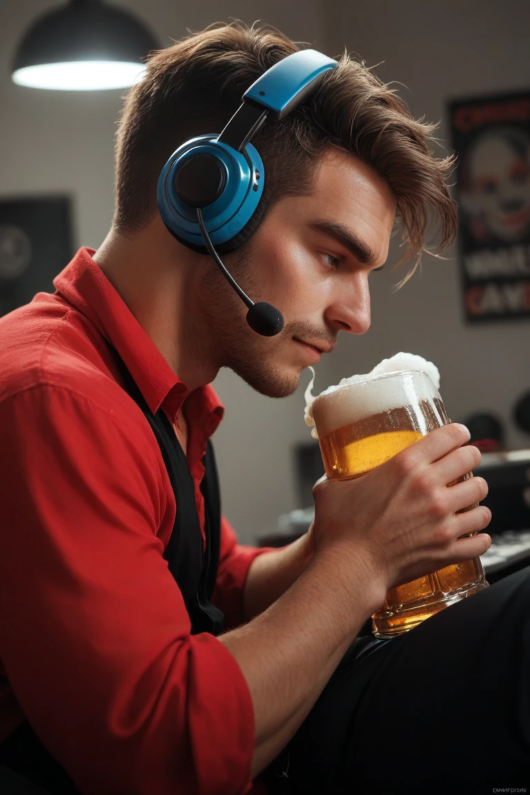 homem com cerveja e headphones 8k