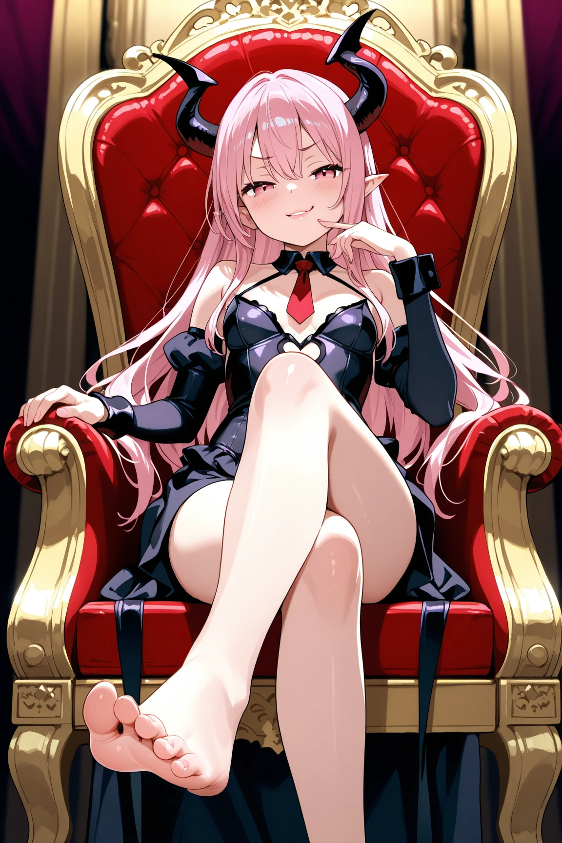 photorealisim、top-quality、超A high resolution、a picture、Extraordinary beautiful girl、Highlights of cheek luster、Detailed cute and beautiful face、(pureerosface_v1:0.008)、Beautiful bangs、Glowing white shiny skin、Bangs between the eyes、shiny and beautiful hair、Silky pink hair、finer hair、High-definition eyes、Beautiful, Bright and clear, Big yellow eyes shine charmingly、eye liner、Double eyelids、Full body like、red blush、embarrassed from、shiny little necklace and earrings, shiny lips: 1.4,  (Shy laughter)、Kamimei、red blush、Tears are embarrassing , (red dress),((Open knees))、((open one's legs)、Puffy nipple、Neat and clean female 20-year-old female teacher、pink hair, bangs flowing diagonally, Medium Wave Long Hair, yellow eyes, medium breast size, (sit on red sofa)