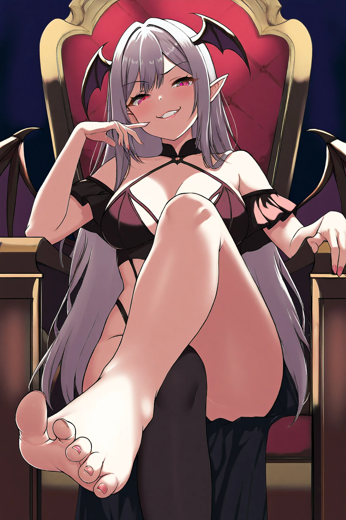 Complete body Vampirewings Peeled purple simple style color Demon girl hay horns anime 2d hair purple-pink small eyes Boku no hero posecompleta tail Boku no hero costume Boku no hero style, adult appearance, young older, , succubus, demon wings, HD, 4k, feet