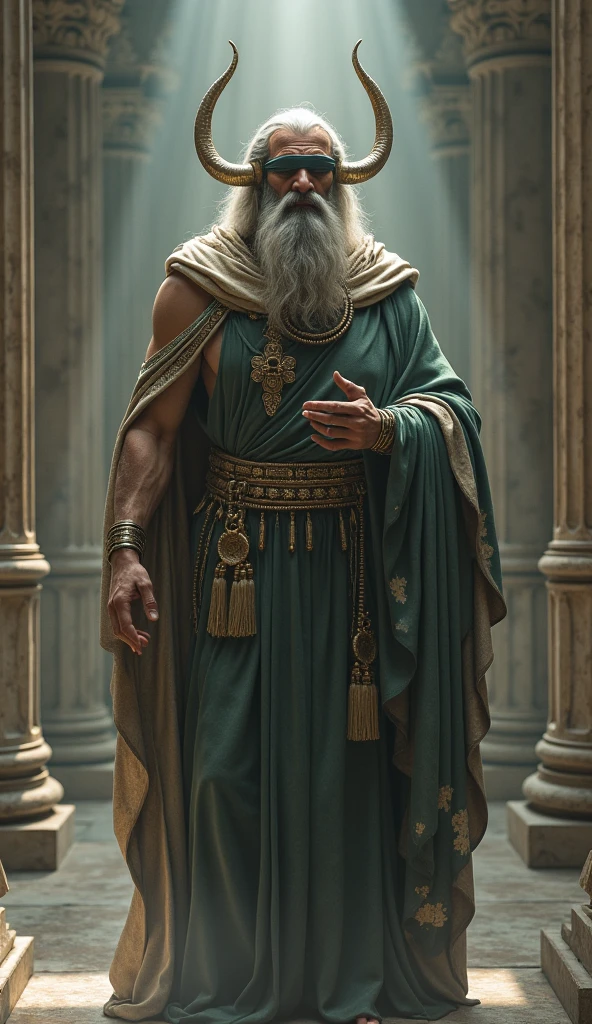 A man dressed in turquoise linen His eyes were like a flame of fire His shoulders were girded with gold His body was like turquoise Arms, hands and feet of bronze White hair