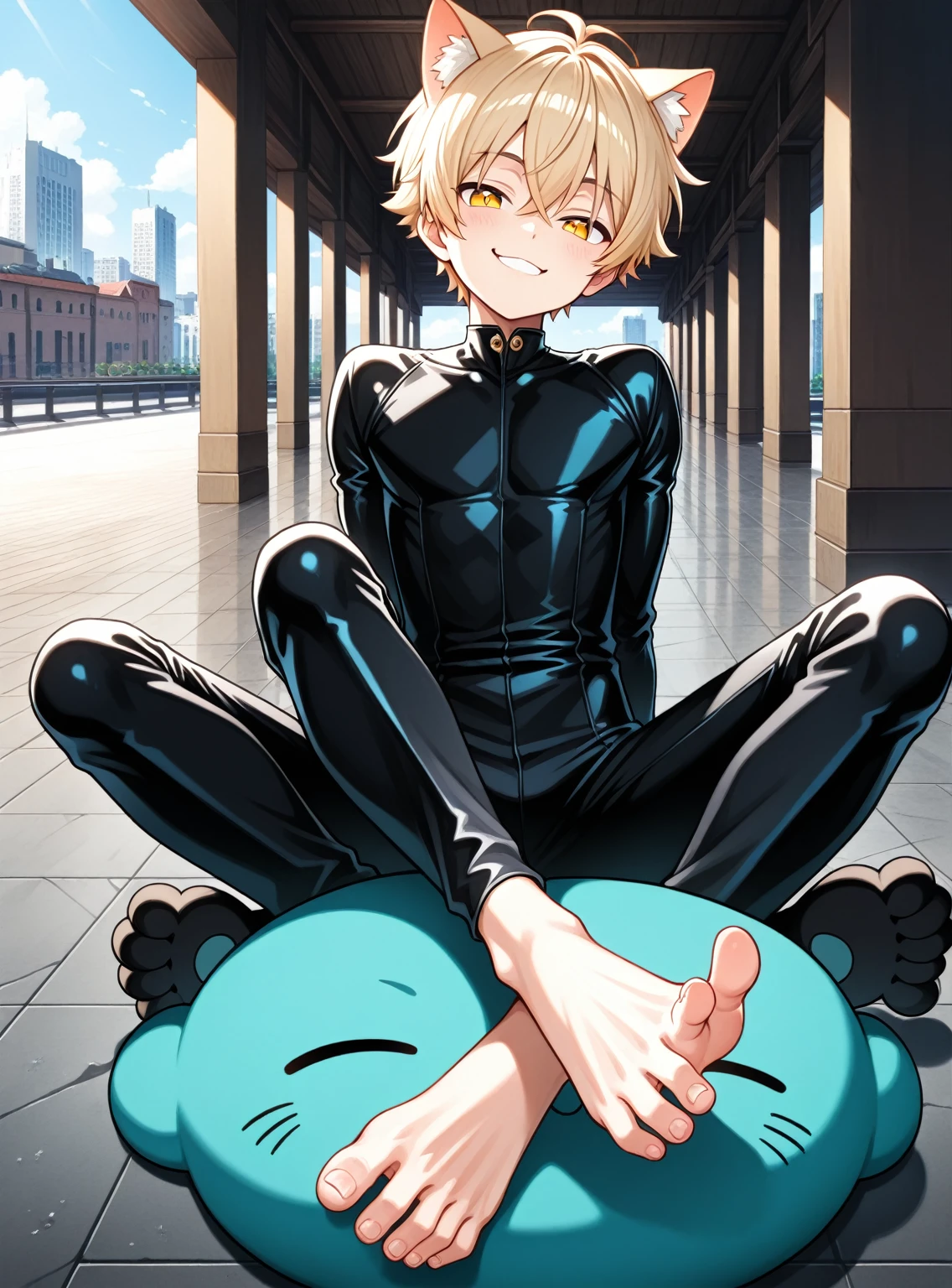 Kingdom hearts、((sky))、Arms behind back、Yellow glowing eyes、sweating、Black drip、(A young boy is restrained and has a large erection、Kneeling with the crotch open、Mouth gag、first round)、naked、Brown Hair、cute、Spiky hair、Are crying、Looks disgusting、((A tight-fitting rubber suit、))Night cityscape、Back Alley、sexy、from the front