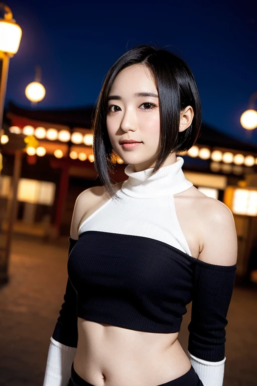 pureerosface_v1, best quality, photorealistic, 8k, high res, 1girl, woman, (skindentation), (portrait:0.6),  ((cityscapebackground:1.6, smallsize round breast, highneck sweater:1.5)), straight-looking at viewer:1.8, (1girl eyes looking at viewer:1.45, medium-length hair,  blackhair, partedbangs:1.15), photorealistic, (bokeh),  <lora:CBAV-koharu:0.65>
