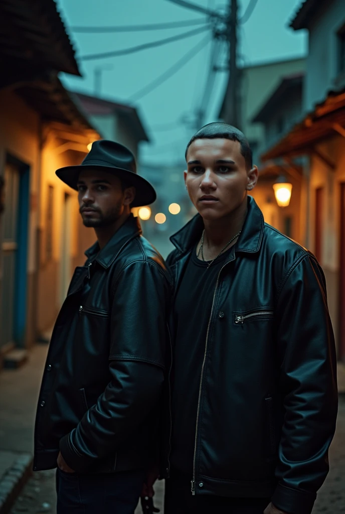There are two men in the dark with one holding a hat, outlive streetwear collection, medium shot of two characters, still from a music video, Album art, Bowater Charlie e Brom Gerald, Pablo Carpio e Jordan Grimmer, photo taken at night, nigth, dois rapazes, discreto, Noites, night time, imagem retrato, roupas de gangue