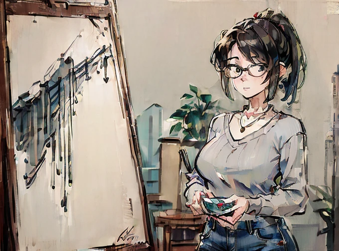 (Masterpiece, best quality:1.2), 1 girl, Alone, beautiful Japanese woman,Stand by the window.,The face has clear details., Unfocused eyes, Wear vision glasses, not wearing clothes, not wearing a bra, No pants.ชั้นใน,  , (sex toy shope, No pants., crop top, canvas shoes),