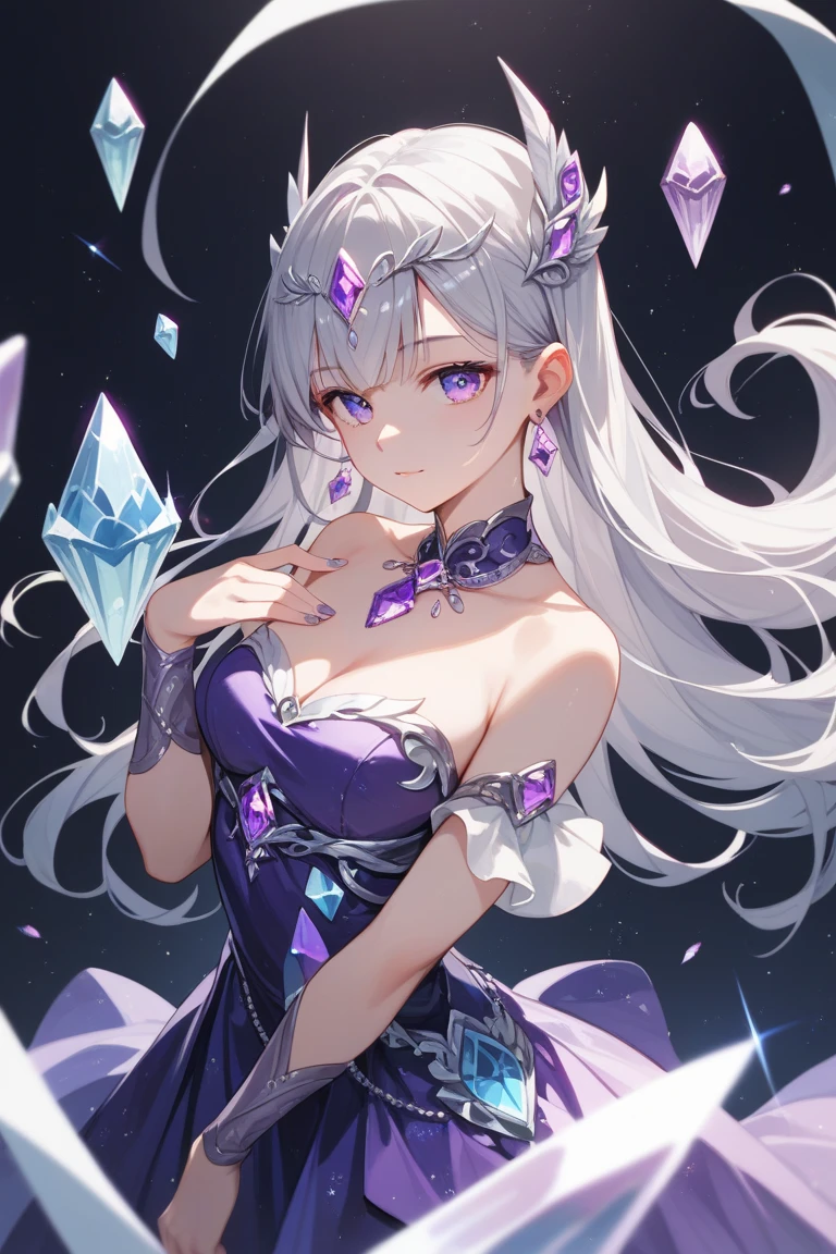 source_anime, rating_safe, <lora:Koseki_Bijou_for_PonyXL:1>, koseki_bijou, 1girl, solo, looking at viewer, blush, dress, breasts, white dress, detached sleeves, closed mouth, jewelry, crystal, sitting, detached collar, bracelet, armpits, facial mark, arms up, score_9, score_8_up, score_7_up, score_6_up, score_5_up, score_4_up