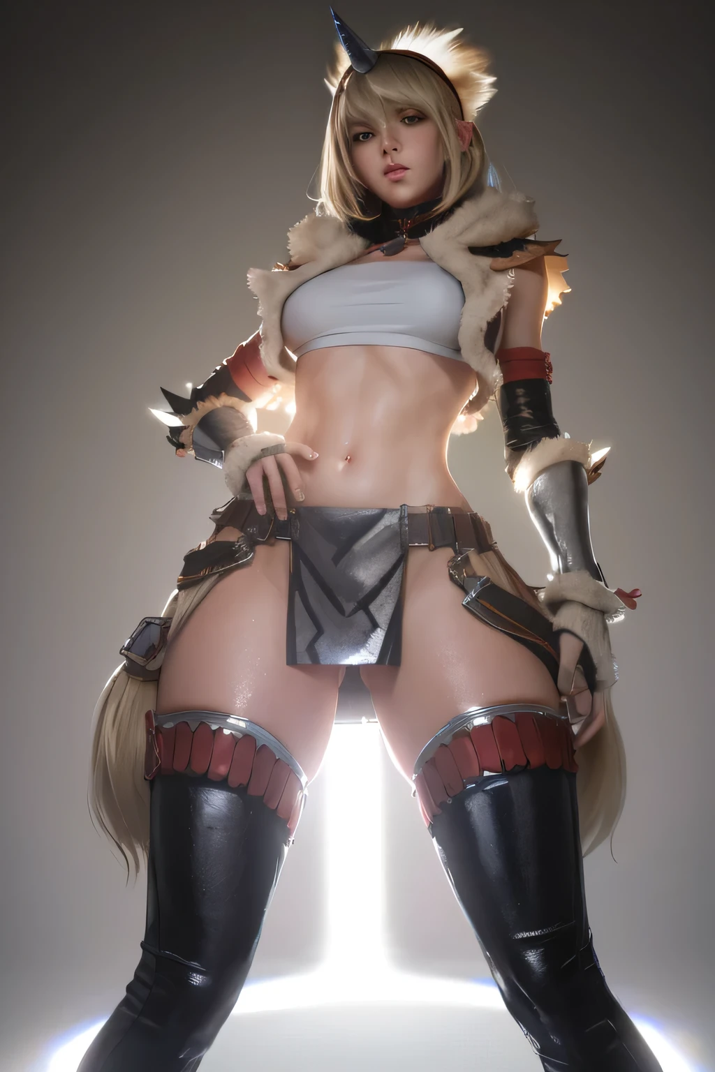 perfect anatomy best quality,highest resolution,(((female shiny top shiny light blond hair shiny skin))) Monster Hunter giraffe equipment cool