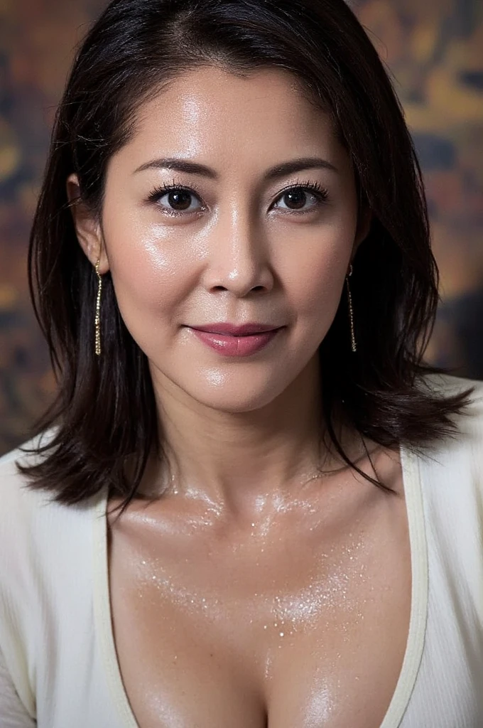 face close up of a 40 years old beautiful woman matured president on her desk in her office, face sharp focus,real model, real people, real scene, real skin texture, Hyperrealistic,Photorealistic image, dynamic lighting, volumetric illumination, 4 K, awarded, real scene, 、Wide Chest , ((Beautiful actress cold face )) , sharp focus , ( 8K ultra HD :0.8), more details, RAW amateur photo neck, And a sweaty face , Beautiful Actress Scandals , sex,seat,(( sweaty chest and décolletage , sweaty skin,Sweaty, shiny skin)),(( Wet Filter))