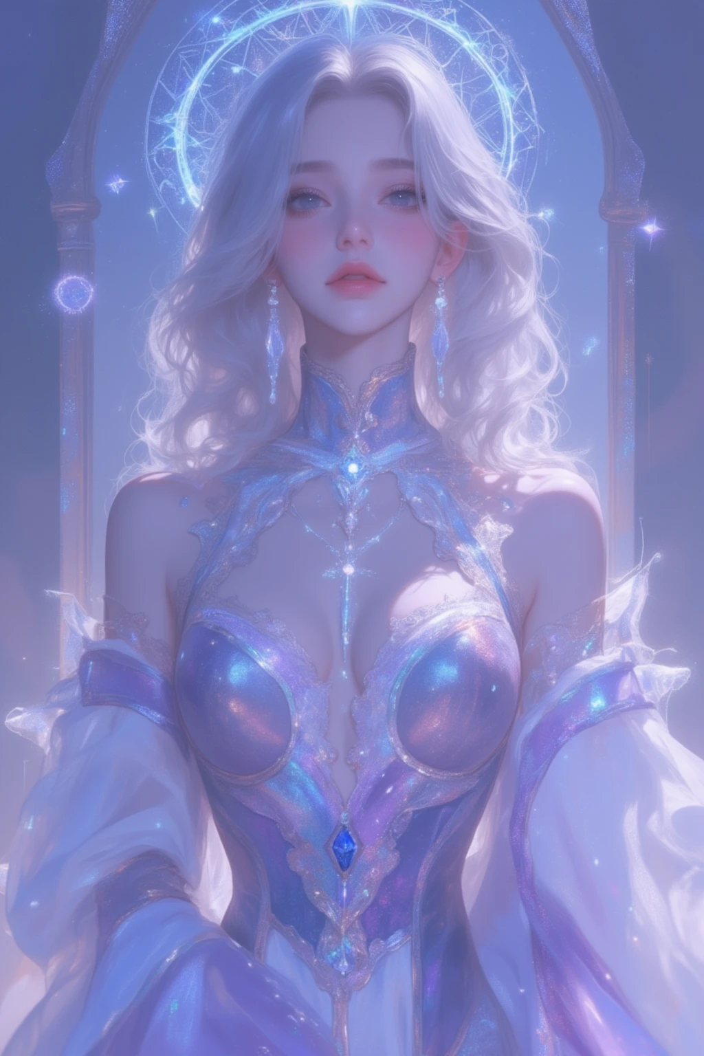 crystal covered, (Full body :1.3), alternate color, masterpiece, detailed illustration, realistic, pixiv top quality, exquisite, {{{kawaii 1girl}}}, ultra beauties who fuse with machines, glitter beautiful female, Half of my body is made of machines, cinematic lighting, dynamic angle, dynamic pose, crystal world, depth of field,Shiny socks,Crystal stockings,Crystal high heels