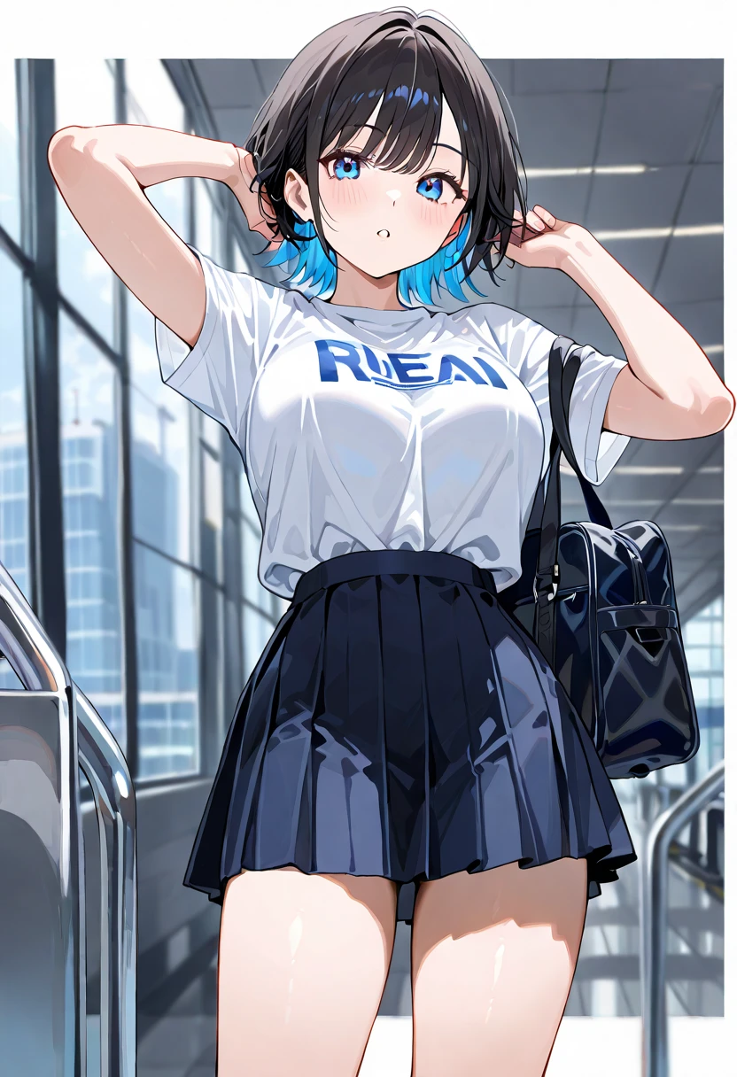 score_9, score_8_up, score_7_up,source_anime, high res image,masterpiece,best quality,adult woman,cute face,clear skin,shiny hair,ultra detailed eyes,simple background, panties,shirt, skirt,sitting