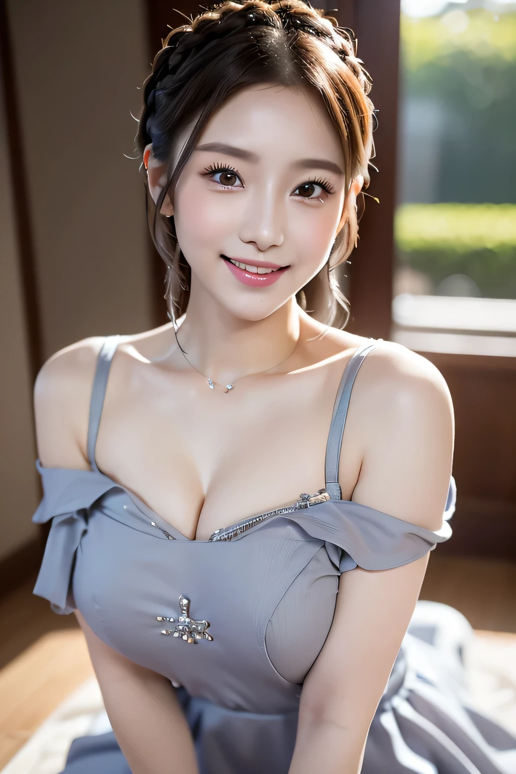 ((masterpiece:1.2、highest quality、Tmasterpiece))、1 female、alone、classroom、Day、(Day Book High School Girl:1.2)、(Random Hairstyles:1.2)、Cleavage:1.2、(Are standing:1.4)、blonde、(amount:1.4)、Wavy Hair、Medium Hair、(Low Ponytail:1.35)、Beautiful feet、((Blue lace tank top:1.4))、(Sunburned Skin:1.4)、(Big Breasts:1.5)、(black tights)、Hoop Earrings、Blue corset、A flipped up super micro mini skirt、garter belt、choker、blush、smile、Breasts to show off、Detailed body、4K resolution、3D Rendering、Exquisitely crafted , Cinematic、Realistic、Hit definition、Abstract Beauty、Approaching perfection, Pure Form, Golden Ratio、Very detailed, Digital photography, Soft natural light, 50mm lens, F1.8 openings、blush、Small face、Small waist
