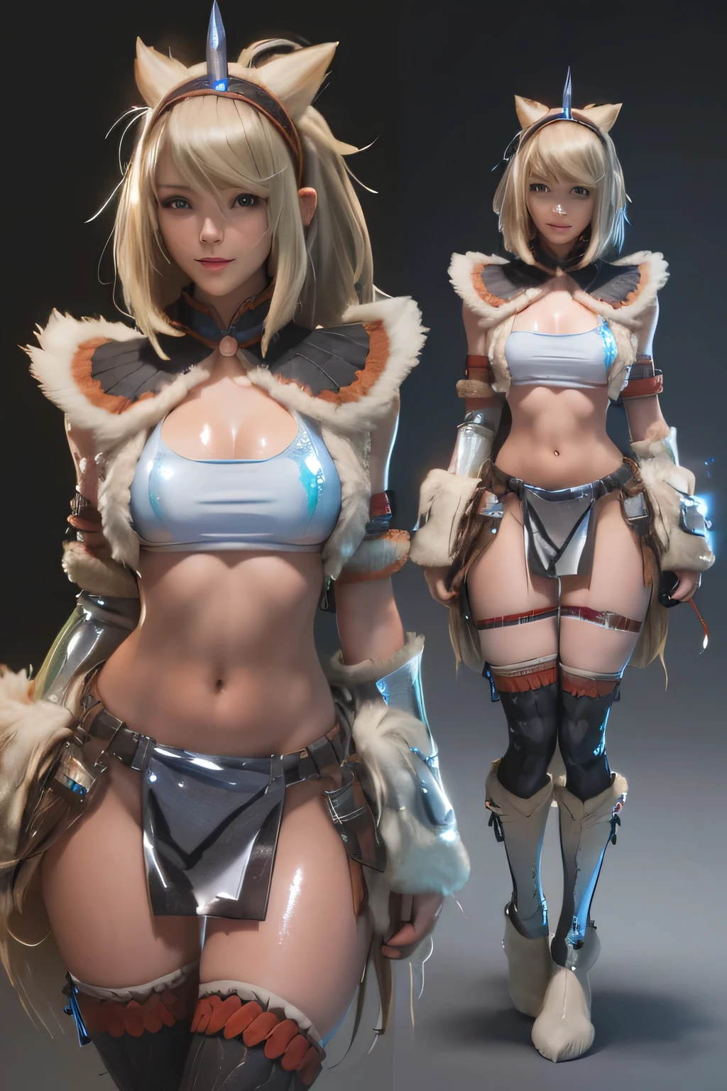 perfect anatomy best quality,highest resolution,(((female shiny top shiny light blond hair shiny skin))) Monster Hunter giraffe equipment cool