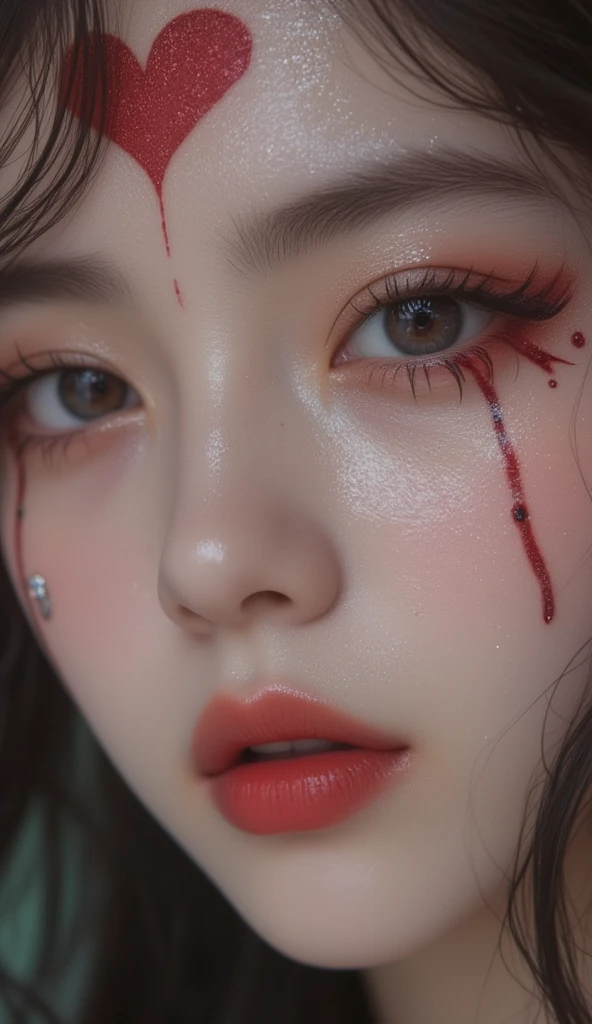 (Masterpiece:1.2, best quality), (Beautiful eyes with exquisite details: 1.2), (Detailed background,dark fantasy), (Beautifully detailed face), high contrast, (Best illumination, Delicate and extremely beautiful), ((Cinema-grade lighting)), colorful, hyper detail, incredible light, complicated details, (1 woman, alone,black hair, Sharp face,Low Twintails,conjunctivitis, hair between the eyes,Dynamic angle), (blood splatter:1.4), Black light swirled around the character., depth of field,black light particles,(broken glass),magic circle,