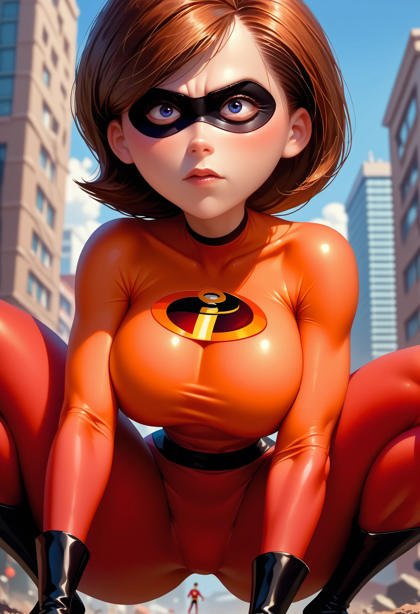 score_9, score_8_up, score_7_up, score_6_up, score_5_up, score_4_up, rating_questionable, a girl, _enParr, crouching, superhero, eye mask, big hips, completely naked, huge breasts