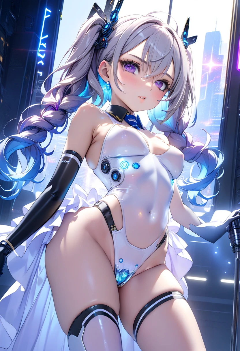 (quality)), ((masterpiece)), Recommended results、Puffy nipples、(see through:1.5)、straighten your back、abdominal muscles、huge bust、angle to floor:1.2、low camera angle、Hair loss on crotch,Hatsune Miku,(girl),charming姿态),(big breasts:1.4),Breast sagging,,Colored inner hair,short hair,))),(((toy doll))), Manipulator:1.5)),((silver armor dress,tesla coils)),((landmine,白色toy doll:1.5,Body:1.5,metal skin,Mechanical joint: 1.4,mechanical limbs)),(((pale nipples,(fat)),(((shiny skin:1.5,bright skin: 1.5,shiny skin,very shiny skin,white shiny Body,plastic glitter skin)),(lower abdomen,Yao Liu,wide hips,detailed Body,(Detailed face)),charming,Debauchery,Tempting,Delicate metal decoration,sleeveless,cheongsam,金色short hair