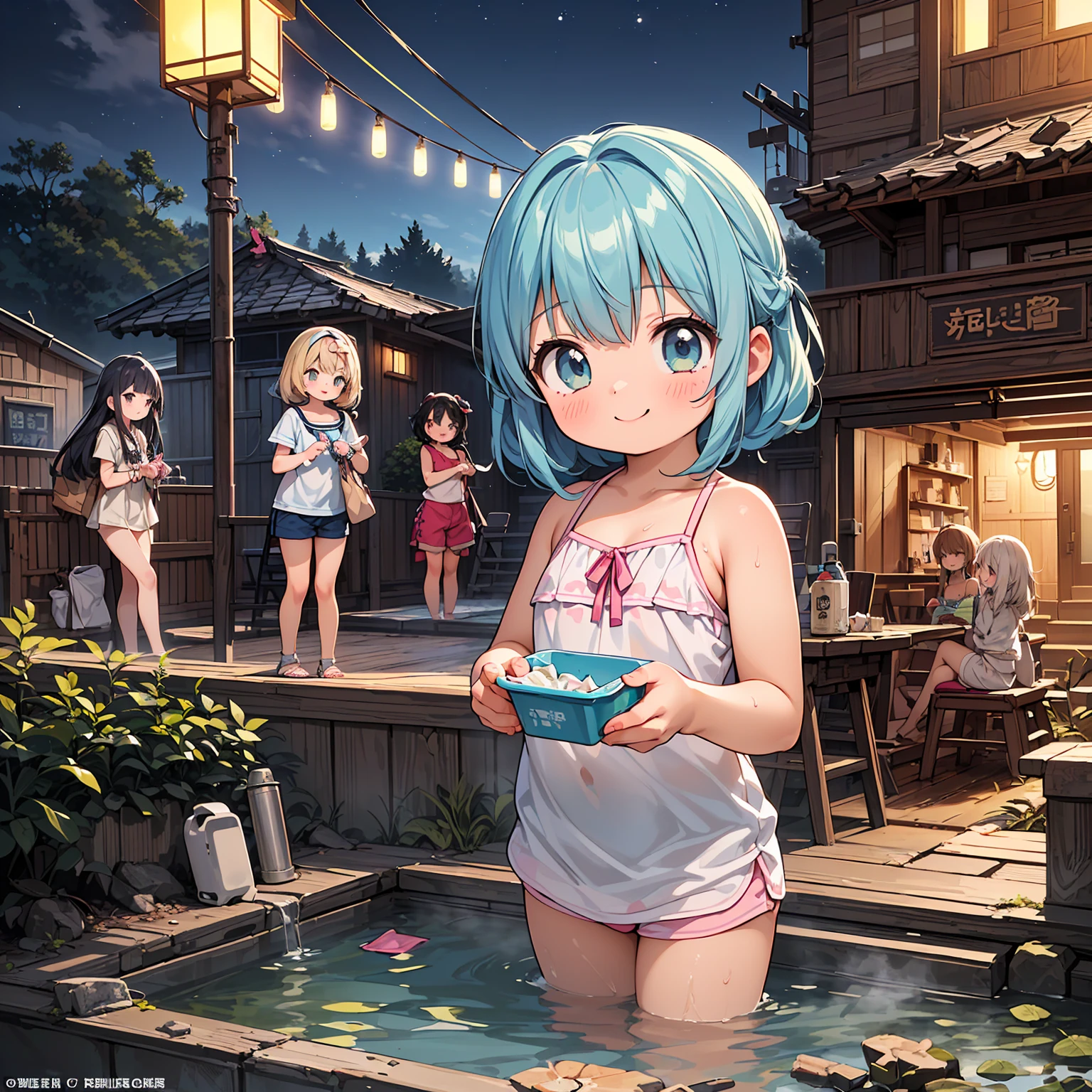 Blonde woman with a towel around her head holding sushi