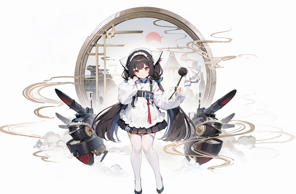 A girl with black hair and jellyfish hairstyle and broken hair,Wearing a black dress that landmine women often wear,Full body and three-view illustration of the character set on a white background,Ribbons on clothes,Skirt with white hem,Red flower headdress,Red gemstone earrings on the ears,Wearing black socks that tighten the flesh,Ankle boots,Design decoration,Berets,Western Fantasy,feather-adorned