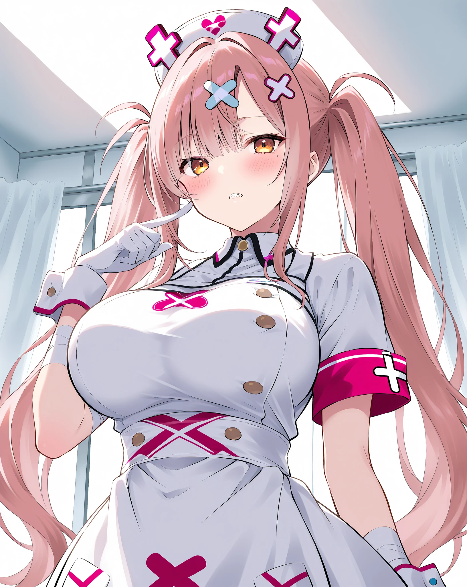 masterpiece,, alone, Yuuki Asuna, ((masterpiece)),Dynamic Angle, Perfect body,Leaning forward significantly、(Exposing your buttocks.、Spread your legs、cover your chest with your hands),(Pink Ranger),Wear tight-fitting clothing, Fits your beautiful body,Kneeling、(((Cleavage)))、vapor、Sweat all over the body、Shooting from behind、