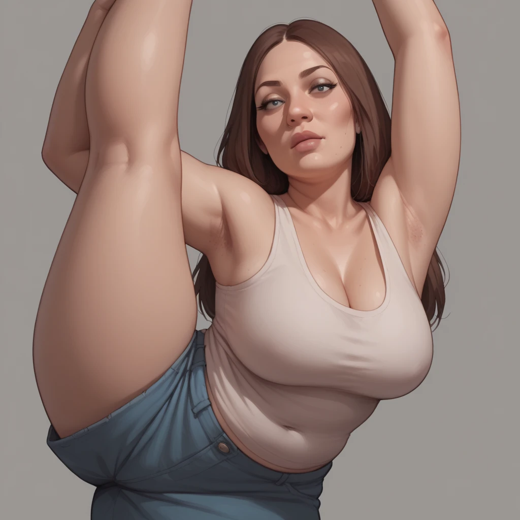 busty 70 year old japanese lady,facial wrinkles, short hair, instagram model, 50mm, flash photography, real life, photorealistic, high resolution, 1girl, hips up, jewelry, hands behind head, big_boobies, large breats,tight,,naked,a view vagina,Thighs open, knees lifted,detailed vagina,